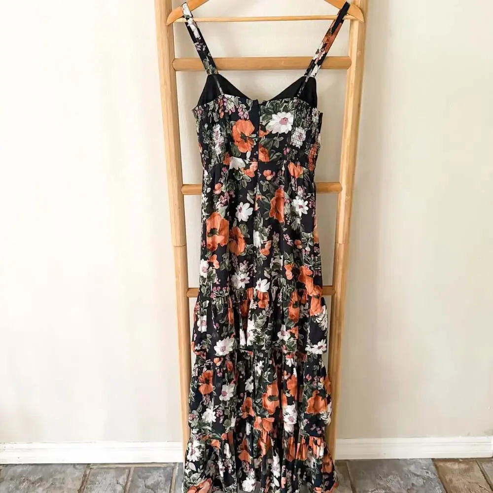 Abercrombie & Fitch Ruffle Tiered Floral Maxi Dress Black Size XS